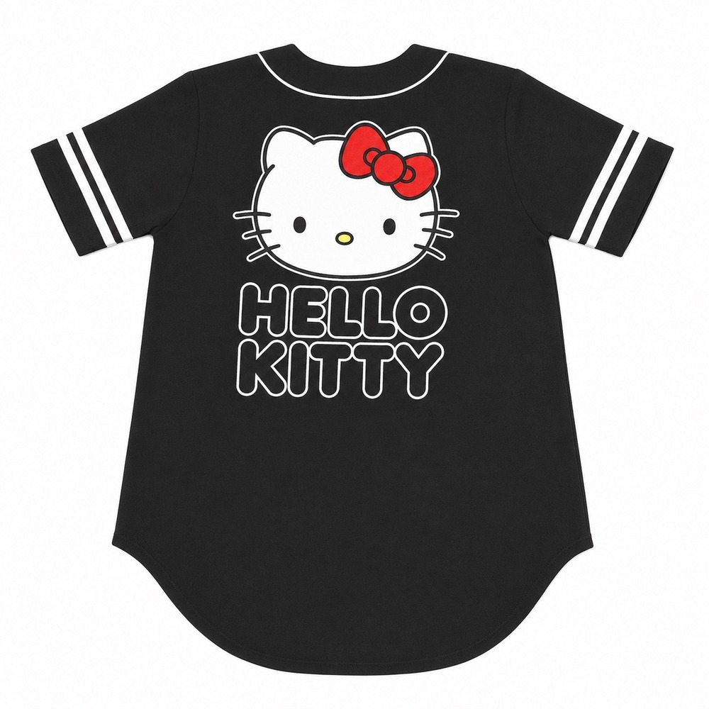 Aeropostale Sanrio Hello Kitty Baseball Jersey Black White Button Up Shirt New - Picture 2 of 2
